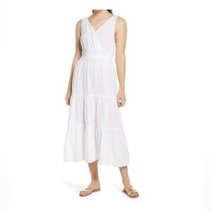 Chico’s Women's White V Neck Sleeveless Tered Flowing Maxi Dress Size 2.0